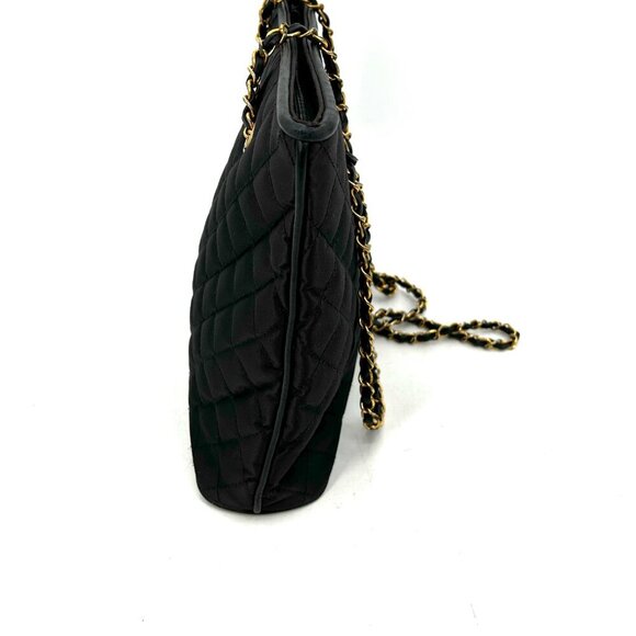 ST. JOHN Vintage Black Gold Tone Quilted Fabric Medium Shoulder Bag Purse - Picture 7 of 14